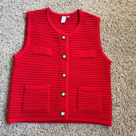 Joie Sweaters - Joie Red Ribbed Button-Front Knit Vest